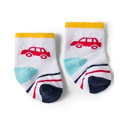 Cute Walk by Babyhug Knit Ankle Length Antibacterial Socks With Vehicle & Stripes Design Pack Of 3 - White