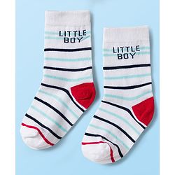 Cute Walk by Babyhug Knit Ankle Length Antibacterial Socks With Vehicle & Stripes Design Pack Of 3 - White