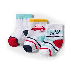 Cute Walk by Babyhug Knit Ankle Length Antibacterial Socks With Vehicle & Stripes Design Pack Of 3 - White