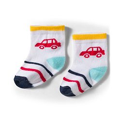 Cute Walk by Babyhug Knit Ankle Length Antibacterial Socks With Vehicle & Stripes Design Pack Of 3 - White