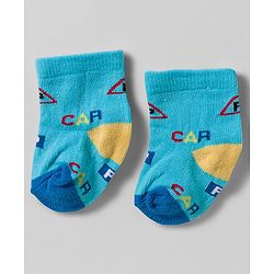 Cute Walk by Babyhug Knit Ankle Length Socks With Vehicle Design Pack Of 3 - White & Blue