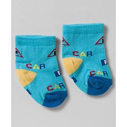 Cute Walk by Babyhug Knit Ankle Length Socks With Vehicle Design Pack Of 3 - White & Blue