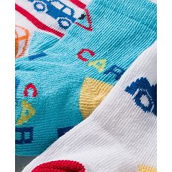 Cute Walk by Babyhug Knit Ankle Length Socks With Vehicle Design Pack Of 3 - White & Blue