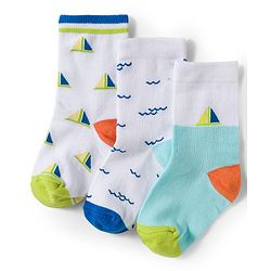Cute Walk by Babyhug Knit Ankle Length Antibacterial Socks With Sealife Print Pack Of 3 - White & Blue