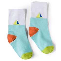 Cute Walk by Babyhug Knit Ankle Length Antibacterial Socks With Sealife Print Pack Of 3 - White & Blue