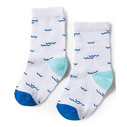 Cute Walk by Babyhug Knit Ankle Length Antibacterial Socks With Sealife Print Pack Of 3 - White & Blue
