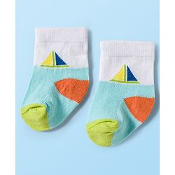 Cute Walk by Babyhug Knit Ankle Length Antibacterial Socks With Sealife Print Pack Of 3 - White & Blue