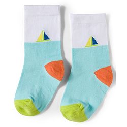 Cute Walk by Babyhug Knit Ankle Length Antibacterial Socks With Sealife Print Pack Of 3 - White & Blue