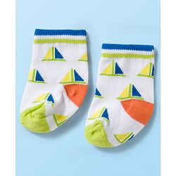 Cute Walk by Babyhug Knit Ankle Length Antibacterial Socks With Sealife Print Pack Of 3 - White & Blue
