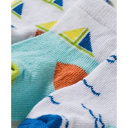 Cute Walk by Babyhug Knit Ankle Length Antibacterial Socks With Sealife Print Pack Of 3 - White & Blue
