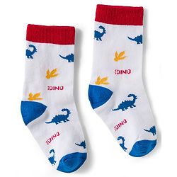 Cute Walk by Babyhug Knit Ankle Length Antibacterial Socks With Dino Print Pack Of 3 - White Blue & Green