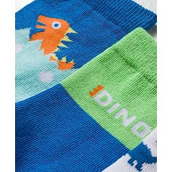 Cute Walk by Babyhug Knit Ankle Length Antibacterial Socks With Dino Print Pack Of 3 - White Blue & Green