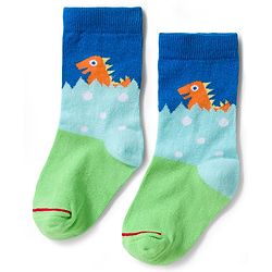 Cute Walk by Babyhug Knit Ankle Length Antibacterial Socks With Dino Print Pack Of 3 - White Blue & Green