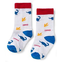 Cute Walk by Babyhug Knit Ankle Length Antibacterial Socks With Dino Print Pack Of 3 - White Blue & Green
