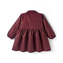 Babyhug Cotton Knit Full Sleeves Checkered Winter Frock - Wine