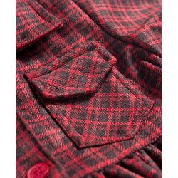 Babyhug Cotton Knit Full Sleeves Checkered Winter Frock - Wine