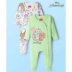 Babyhug Disney Interlock Knit Footed Sleepsuit with Disney Character Graphic Pack of 2 - Light Green & White
