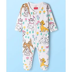Babyhug Disney Interlock Knit Footed Sleepsuit with Disney Character Graphic Pack of 2 - Light Green & White