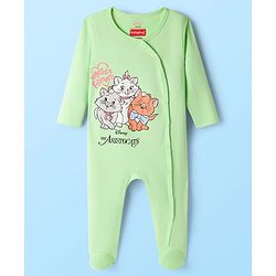 Babyhug Disney Interlock Knit Footed Sleepsuit with Disney Character Graphic Pack of 2 - Light Green & White