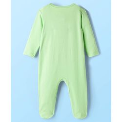 Babyhug Disney Interlock Knit Footed Sleepsuit with Disney Character Graphic Pack of 2 - Light Green & White