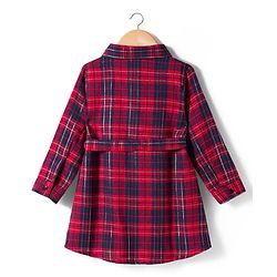 Babyhug Cotton Woven Full Sleeves Shirt Dress & Belt with Checks Print - Red