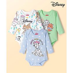 Babyhug Disney Interlock Knit Full Sleeves Onesie with Disney Character Graphic Pack of 3 - Light Blue  White & Light Green