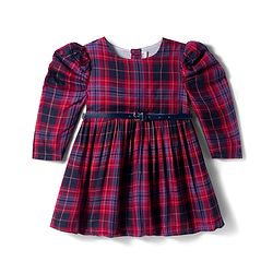 Babyhug Cotton Woven Full Sleeves Winter Frock With Checks & Belt - Purple