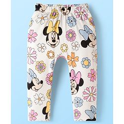 Babyhug Disney Interlock Knit Full Length Diaper Leggings With Minnie Mouse Graphics Pack Of 3 - Pink Light Blue & White