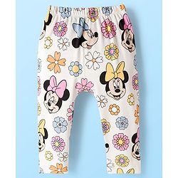 Babyhug Disney Interlock Knit Full Length Diaper Leggings With Minnie Mouse Graphics Pack Of 3 - Pink Light Blue & White