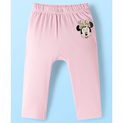 Babyhug Disney Interlock Knit Full Length Diaper Leggings With Minnie Mouse Graphics Pack Of 3 - Pink Light Blue & White