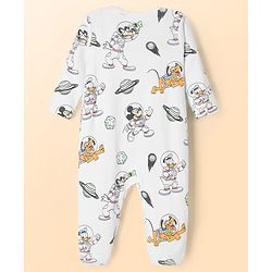 Babyhug Disney Interlock Knit Full Sleeves Sleepsuits With Space Theme Print Pack of 2 - White & Blue