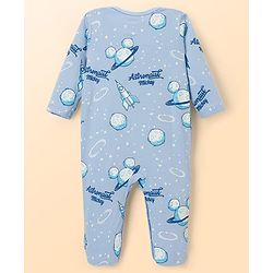 Babyhug Disney Interlock Knit Full Sleeves Sleepsuits With Space Theme Print Pack of 2 - White & Blue