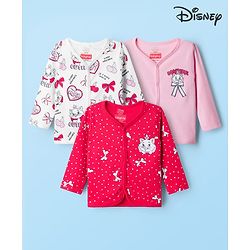 Babyhug Disney Interlock Knit Full Sleeves Front Open Jhabla with Marie Graphic Pack of 3 - Red Pink & White