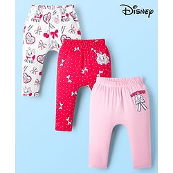 Babyhug Disney Interlock Knit Full Length Diaper Leggings with Marie Graphic Pack of 3 - Red Pink & White