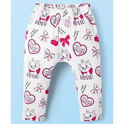 Babyhug Disney Interlock Knit Full Length Diaper Leggings with Marie Graphic Pack of 3 - Red Pink & White