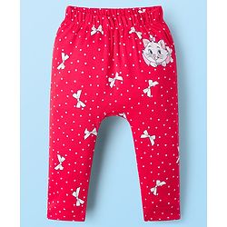 Babyhug Disney Interlock Knit Full Length Diaper Leggings with Marie Graphic Pack of 3 - Red Pink & White