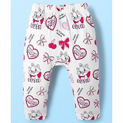 Babyhug Disney Interlock Knit Full Length Diaper Leggings with Marie Graphic Pack of 3 - Red Pink & White