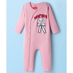 Babyhug Disney Interlock Knit Full Sleeves Front Open Romper with Marie Graphic Pack of 2 - Pink & White