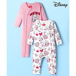 Babyhug Disney Interlock Knit Full Sleeves Front Open Romper with Marie Graphic Pack of 2 - Pink & White