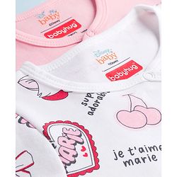 Babyhug Disney Interlock Knit Full Sleeves Front Open Romper with Marie Graphic Pack of 2 - Pink & White