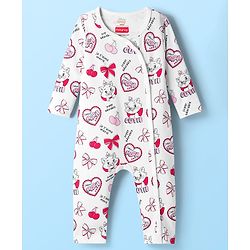 Babyhug Disney Interlock Knit Full Sleeves Front Open Romper with Marie Graphic Pack of 2 - Pink & White