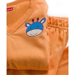 Babyhug Single Jersey Knit Full Sleeves T-Shirt & Lounge Pant Set with Giraffe Print - Orange