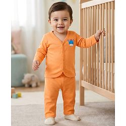 Babyhug Single Jersey Knit Full Sleeves T-Shirt & Lounge Pant Set with Giraffe Print - Orange