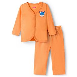 Babyhug Single Jersey Knit Full Sleeves T-Shirt & Lounge Pant Set with Giraffe Print - Orange