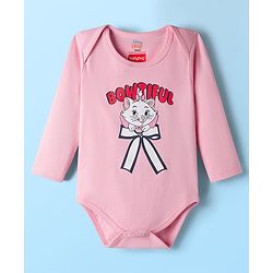 Babyhug Disney Interlock Knit Full Sleeves Onesie with Diaper Legging & Marie Graphic - Pink & White