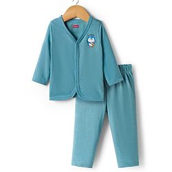 Babyhug Single Jersey Knit Full Sleeves T-Shirt & Pant Set With Bird Print - Teal Blue