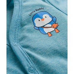 Babyhug Single Jersey Knit Full Sleeves T-Shirt & Pant Set With Bird Print - Teal Blue