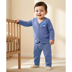 Babyhug Single Jersey Knit Full Sleeves T-Shirt & Lounge Pant Set with Bear Graphic - Blue