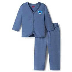 Babyhug Single Jersey Knit Full Sleeves T-Shirt & Lounge Pant Set with Bear Graphic - Blue