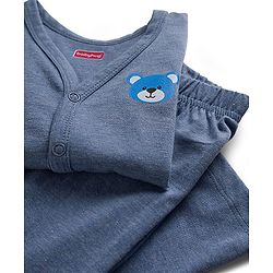 Babyhug Single Jersey Knit Full Sleeves T-Shirt & Lounge Pant Set with Bear Graphic - Blue